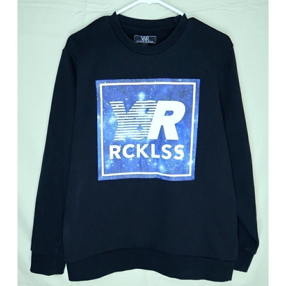 Y&R RCKLSS Young & Reckless Sweatshirt Black Long Sleeves Logo Men's Size Large